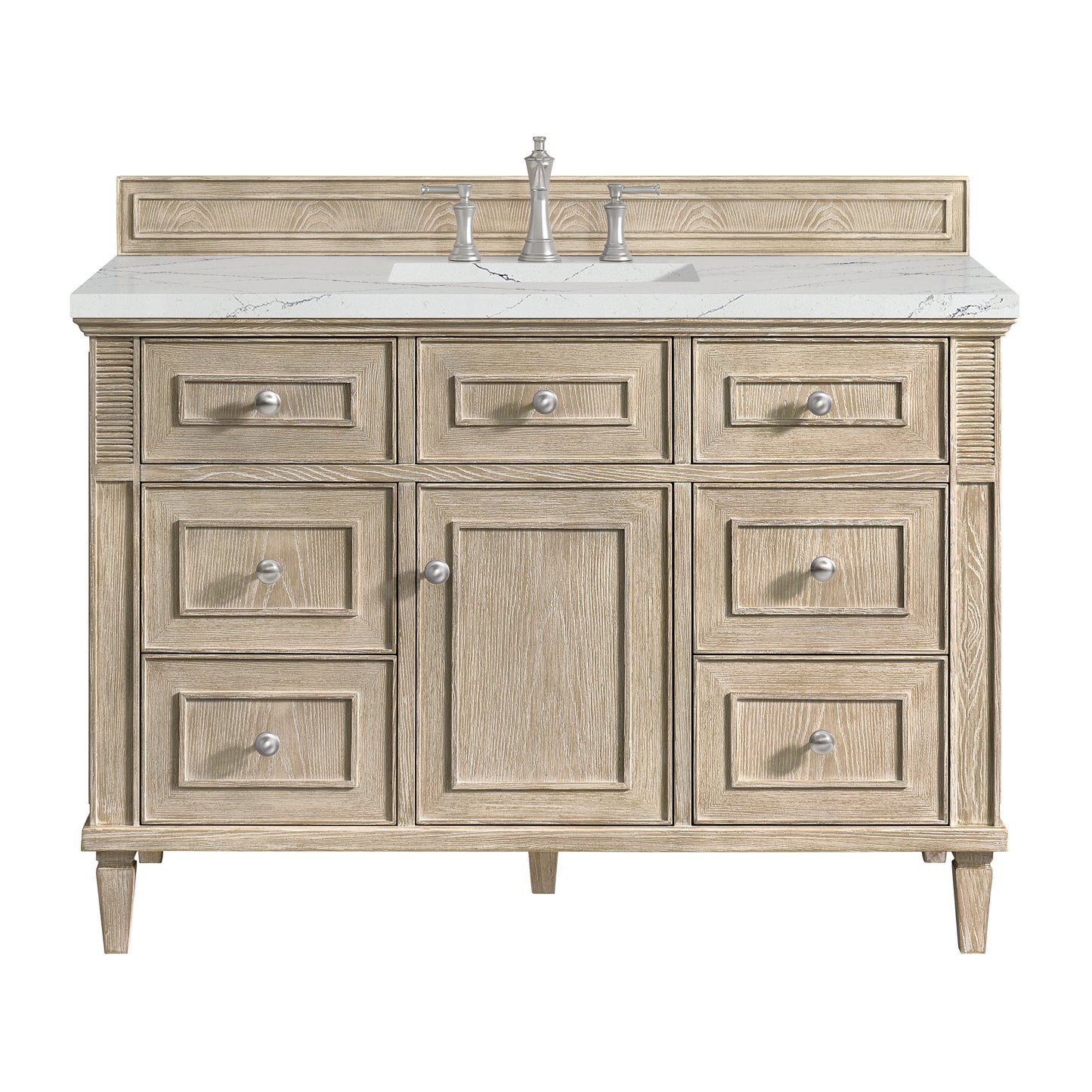 James Martin Vanities Lorelai 48" Whitewashed Oak Single Vanity With 3 cm Ethereal Noctis Silestone Top and FreePower Wireless Charger