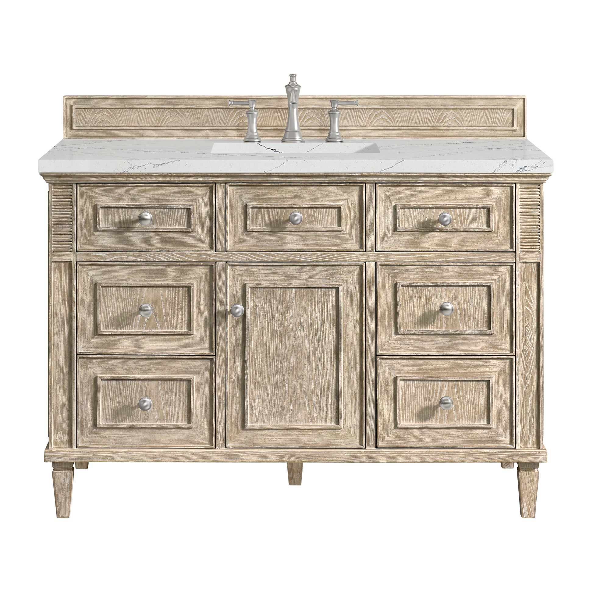James Martin Vanities Lorelai 48" Whitewashed Oak Single Vanity With 3 cm Ethereal Noctis Silestone Top and FreePower Wireless Charger