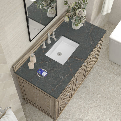 James Martin Vanities Lorelai 48" Whitewashed Oak Single Vanity With 3 cm Parisien Bleu Silestone Top and FreePower Wireless Charger