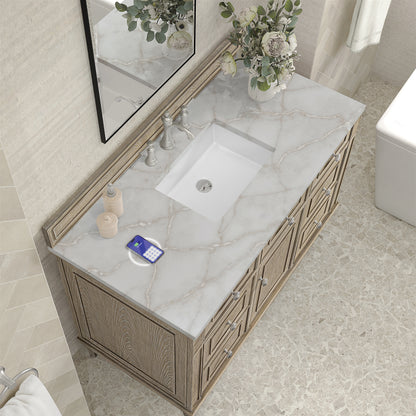 James Martin Vanities Lorelai 48" Whitewashed Oak Single Vanity With 3 cm Victorian Silver Silestone Top and FreePower Wireless Charger