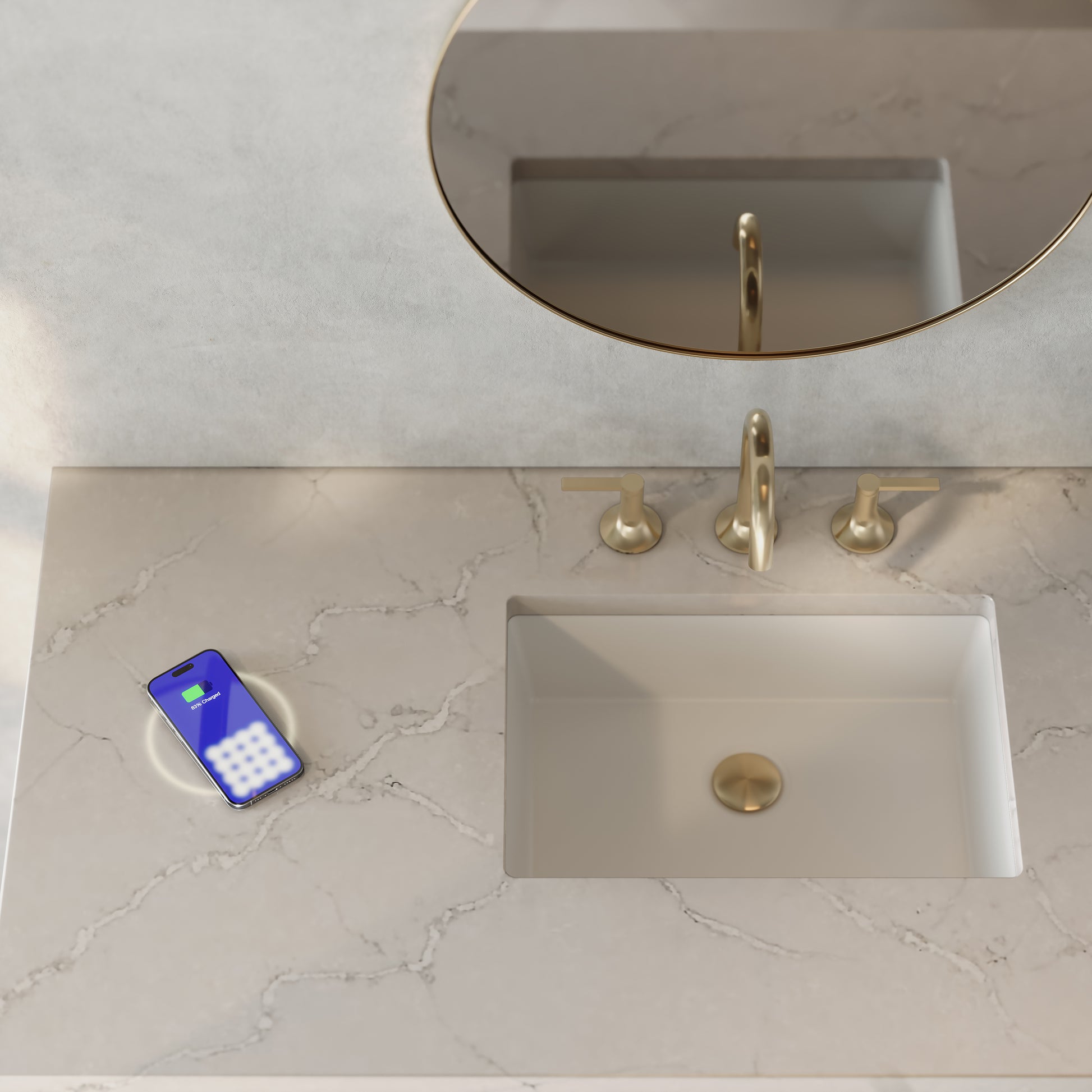 James Martin Vanities Lorelai 48" Whitewashed Oak Single Vanity With 3 cm Victorian Silver Silestone Top and FreePower Wireless Charger
