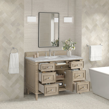 James Martin Vanities Lorelai 48" Whitewashed Oak Single Vanity With 3 cm Victorian Silver Silestone Top and FreePower Wireless Charger