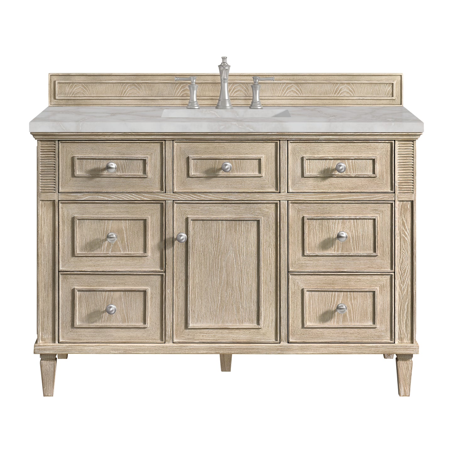 James Martin Vanities Lorelai 48" Whitewashed Oak Single Vanity With 3 cm Victorian Silver Silestone Top and FreePower Wireless Charger