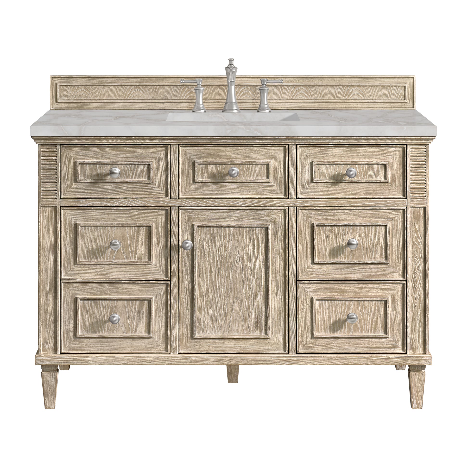 James Martin Vanities Lorelai 48" Whitewashed Oak Single Vanity With 3 cm Victorian Silver Silestone Top and FreePower Wireless Charger