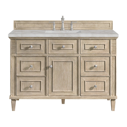 James Martin Vanities Lorelai 48" Whitewashed Oak Single Vanity With 3 cm Victorian Silver Silestone Top and FreePower Wireless Charger