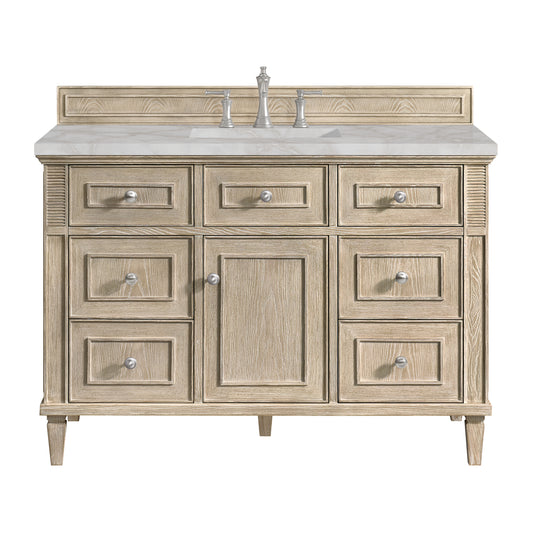 James Martin Vanities Lorelai 48" Whitewashed Oak Single Vanity With 3 cm Victorian Silver Silestone Top and FreePower Wireless Charger