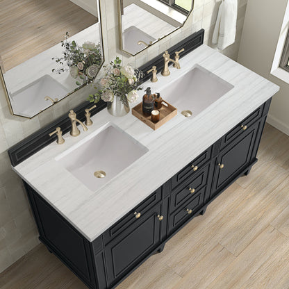 James Martin Vanities Lorelai 60" Black Onyx Double Vanity With 3 CM Arctic Fall Solid Surface Top