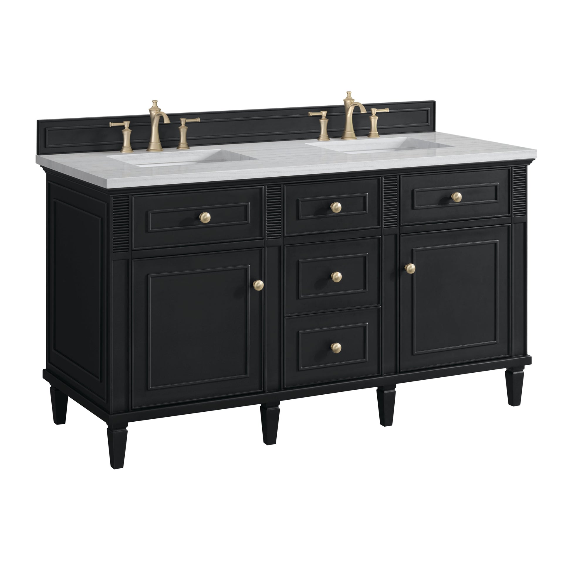 James Martin Vanities Lorelai 60" Black Onyx Double Vanity With 3 CM Arctic Fall Solid Surface Top