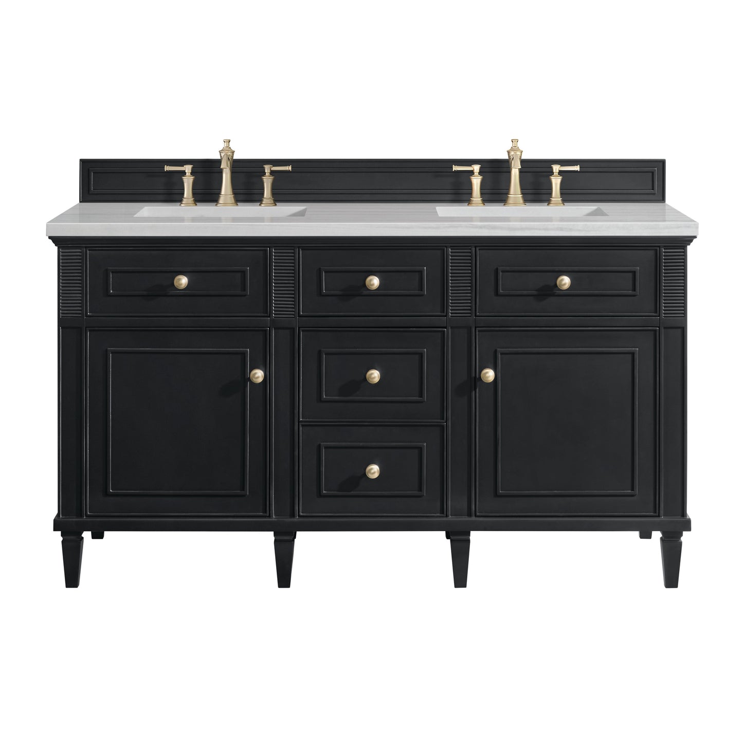 James Martin Vanities Lorelai 60" Black Onyx Double Vanity With 3 CM Arctic Fall Solid Surface Top