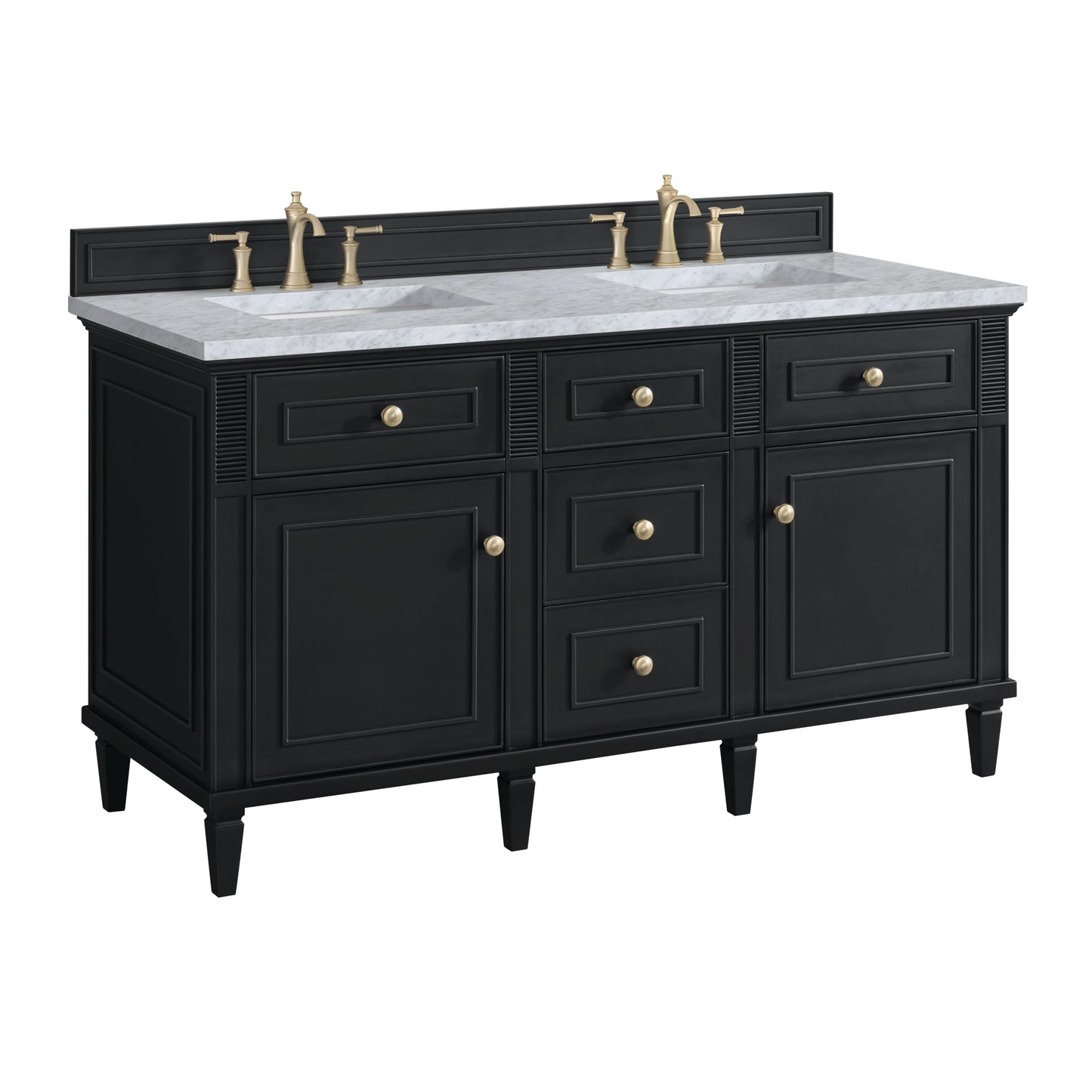 James Martin Vanities Lorelai 60" Black Onyx Double Vanity With 3 CM Carrara White Marble Top