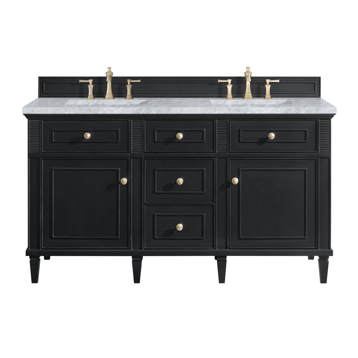 James Martin Vanities Lorelai 60" Black Onyx Double Vanity With 3 CM Carrara White Marble Top