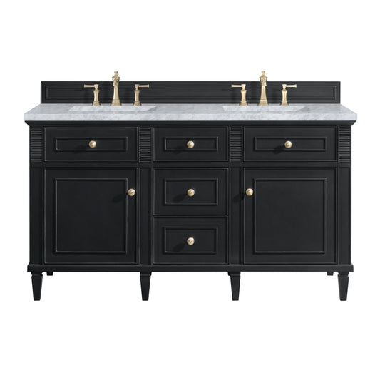 James Martin Vanities Lorelai 60" Black Onyx Double Vanity With 3 CM Carrara White Marble Top