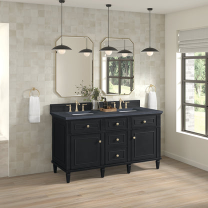 James Martin Vanities Lorelai 60" Black Onyx Double Vanity With 3 CM Charcoal Soapstone Quartz Top