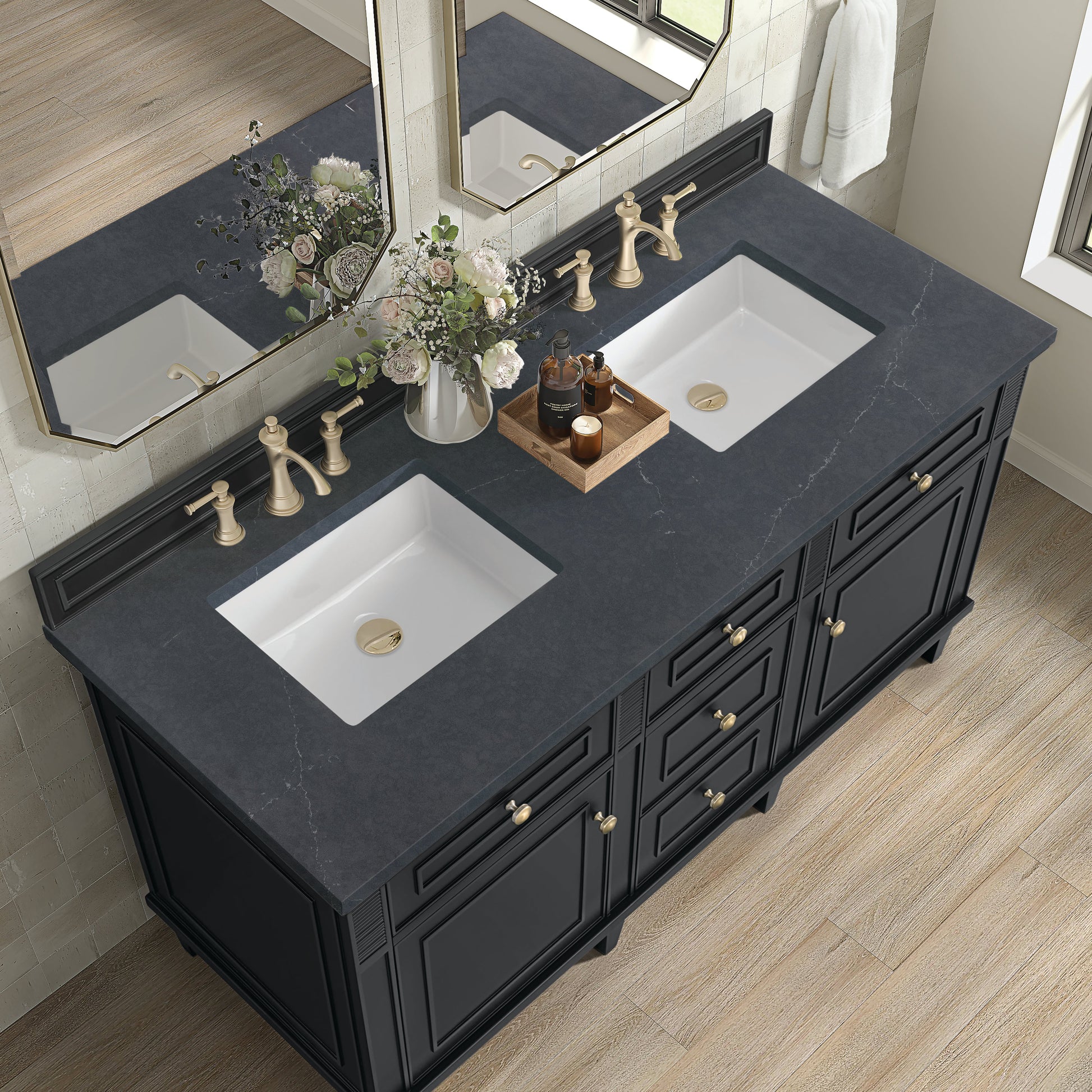 James Martin Vanities Lorelai 60" Black Onyx Double Vanity With 3 CM Charcoal Soapstone Quartz Top