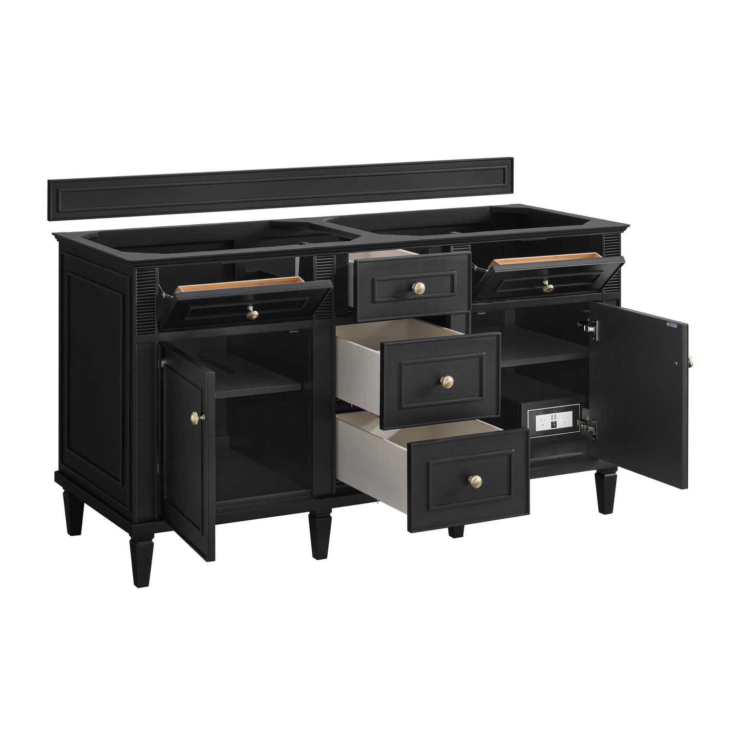 James Martin Vanities Lorelai 60" Black Onyx Double Vanity With 3 CM Charcoal Soapstone Quartz Top