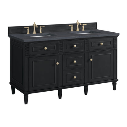 James Martin Vanities Lorelai 60" Black Onyx Double Vanity With 3 CM Charcoal Soapstone Quartz Top