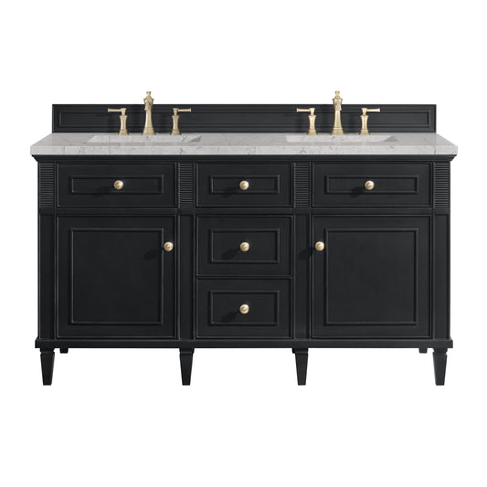 James Martin Vanities Lorelai 60" Black Onyx Double Vanity With 3 CM Eternal Jasmine Pearl Quartz Top