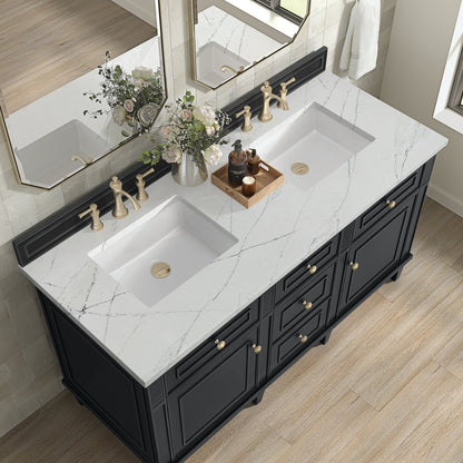 James Martin Vanities Lorelai 60" Black Onyx Double Vanity With 3 CM Ethereal Noctis Quartz Top