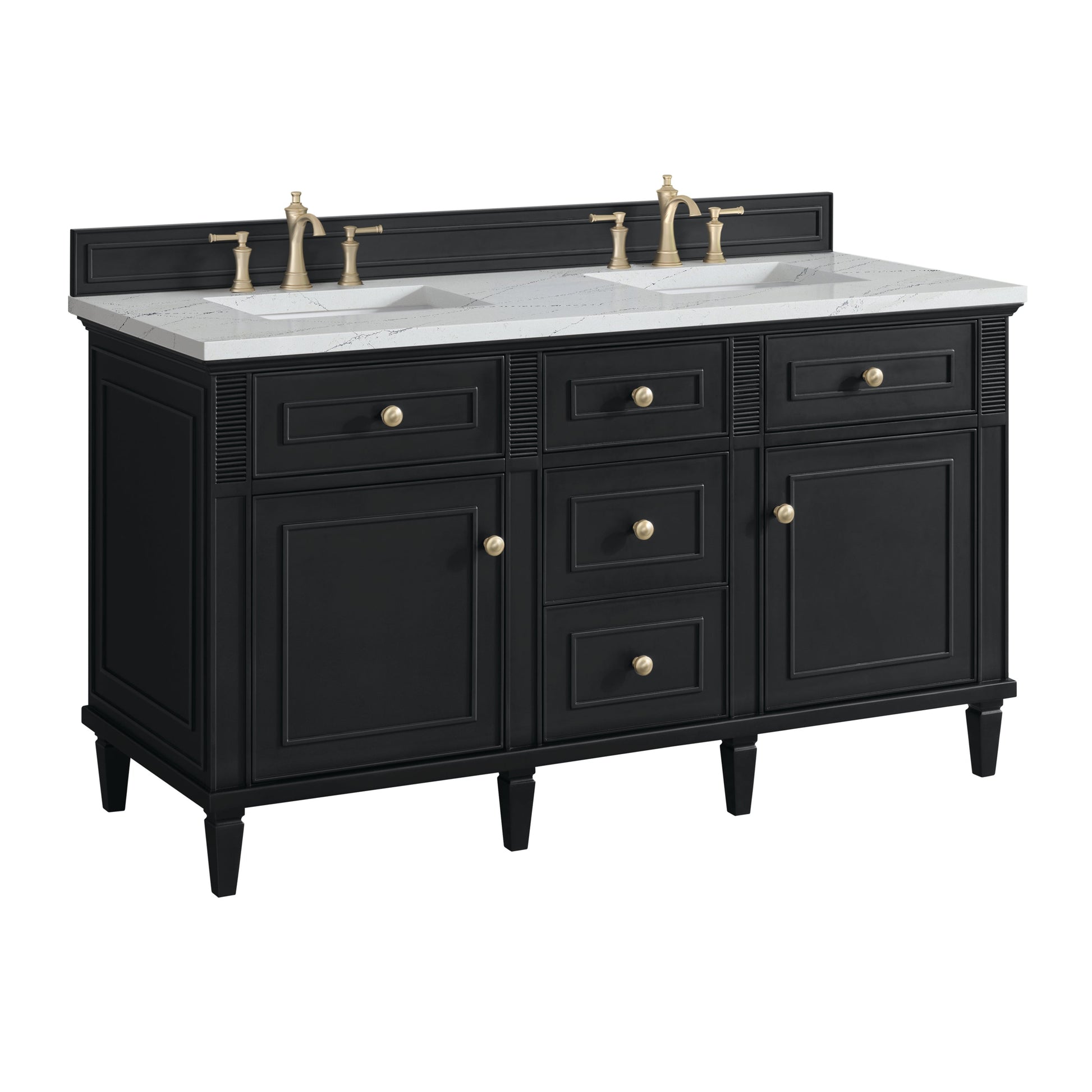 James Martin Vanities Lorelai 60" Black Onyx Double Vanity With 3 CM Ethereal Noctis Quartz Top