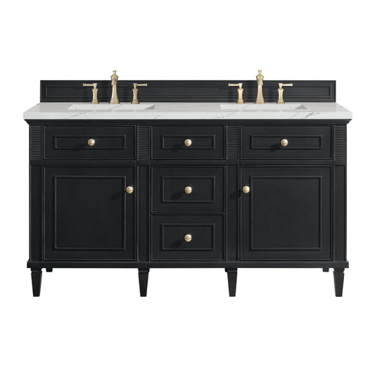 James Martin Vanities Lorelai 60" Black Onyx Double Vanity With 3 CM Ethereal Noctis Quartz Top