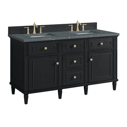 James Martin Vanities Lorelai 60" Black Onyx Double Vanity With 3 CM Parisien Bleu Quartz Top