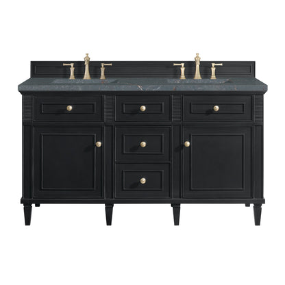 James Martin Vanities Lorelai 60" Black Onyx Double Vanity With 3 CM Parisien Bleu Quartz Top