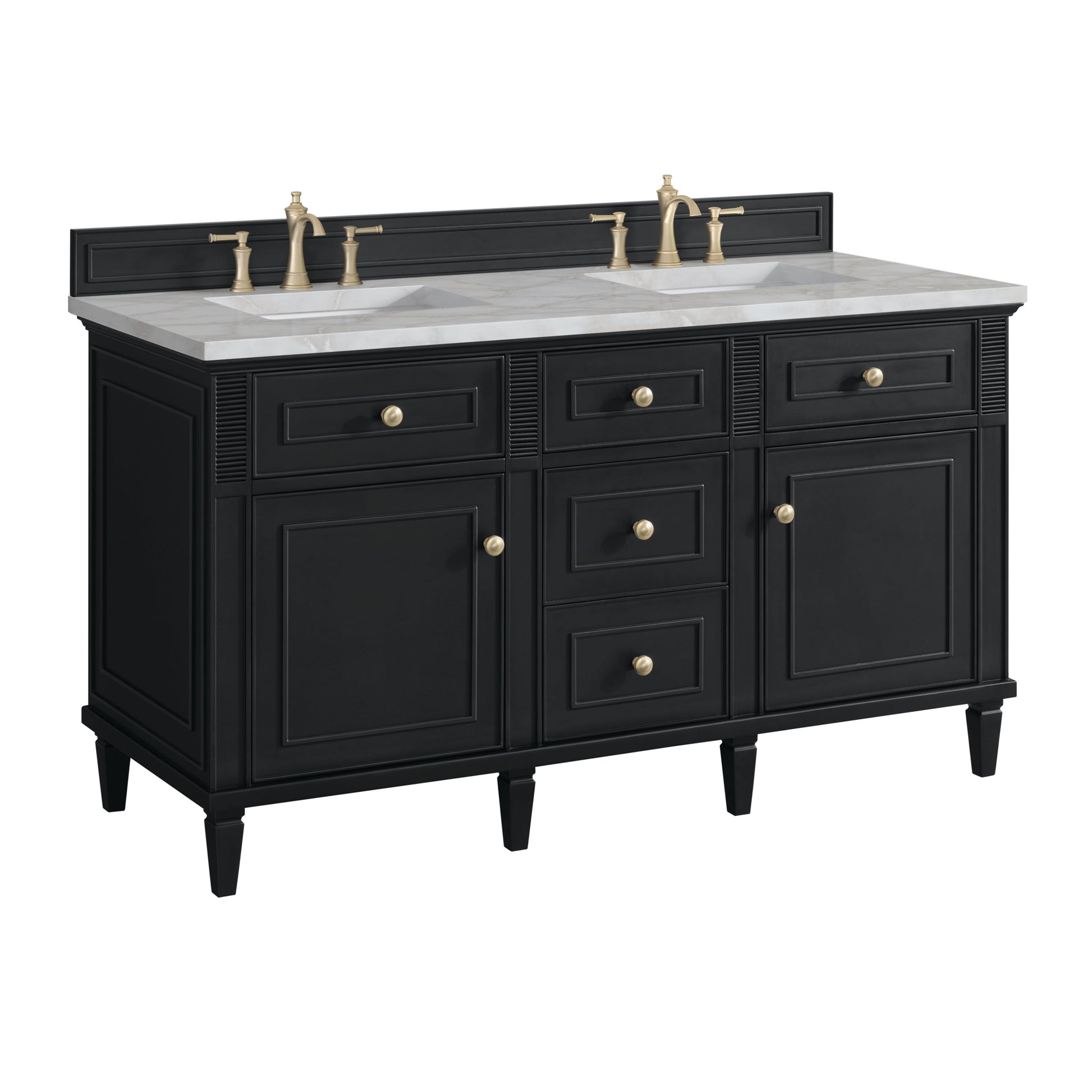 James Martin Vanities Lorelai 60" Black Onyx Double Vanity With 3 CM Victorian Silver Quartz Top