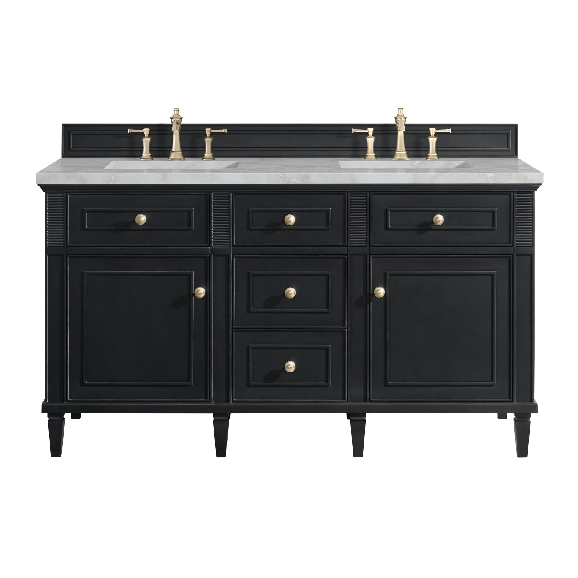 James Martin Vanities Lorelai 60" Black Onyx Double Vanity With 3 CM Victorian Silver Quartz Top