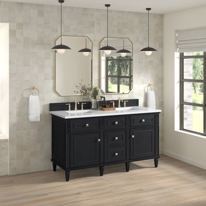 James Martin Vanities Lorelai 60" Black Onyx Double Vanity With 3 CM White Zeus Quartz Top