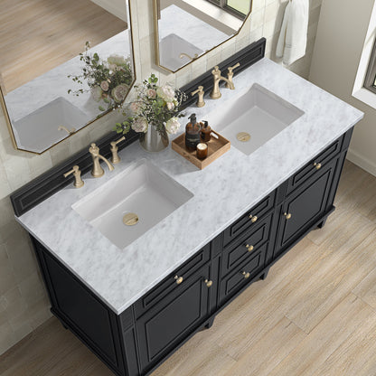 James Martin Vanities Lorelai 60" Black Onyx Double Vanity With 3 CM White Zeus Quartz Top