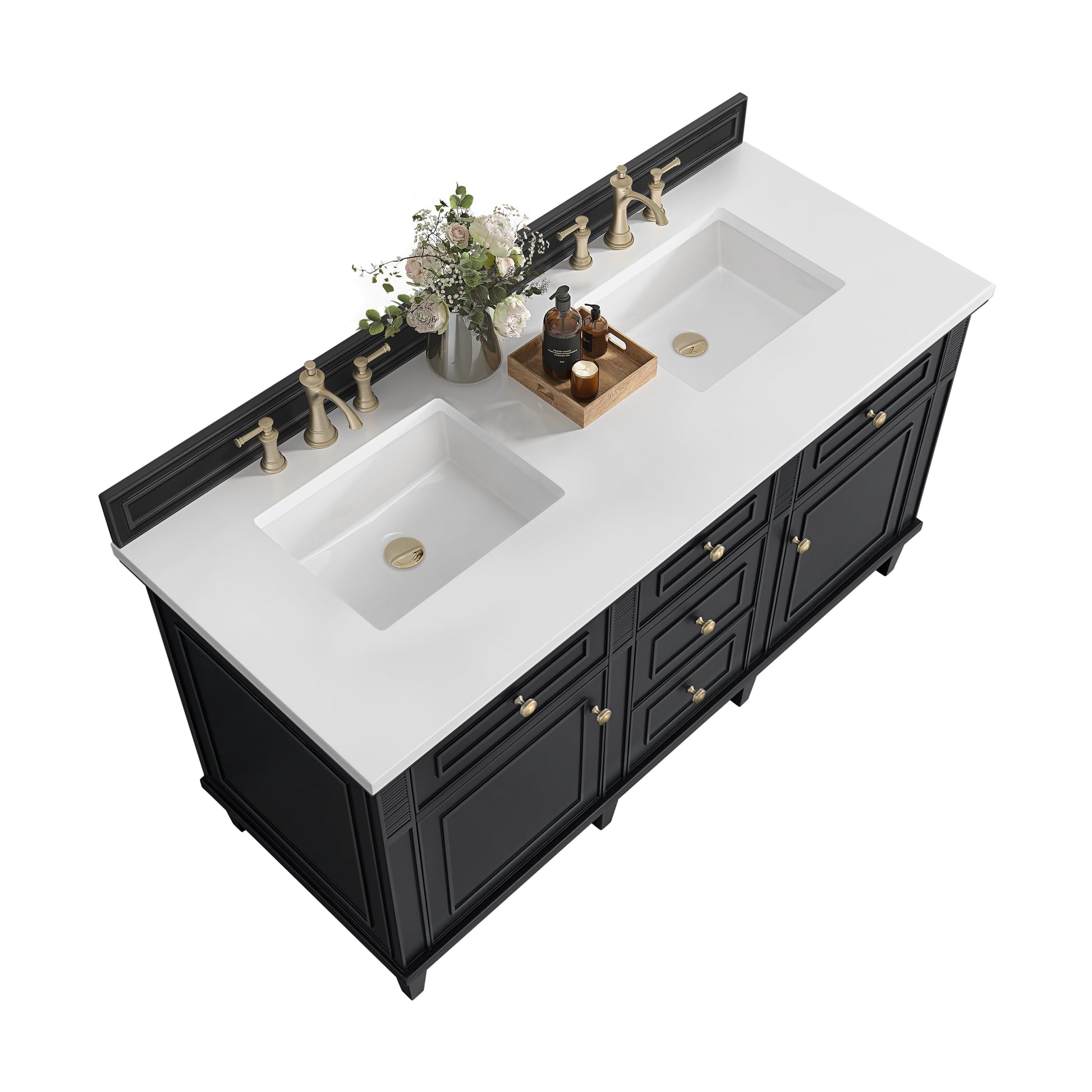 James Martin Vanities Lorelai 60" Black Onyx Double Vanity With 3 CM White Zeus Quartz Top