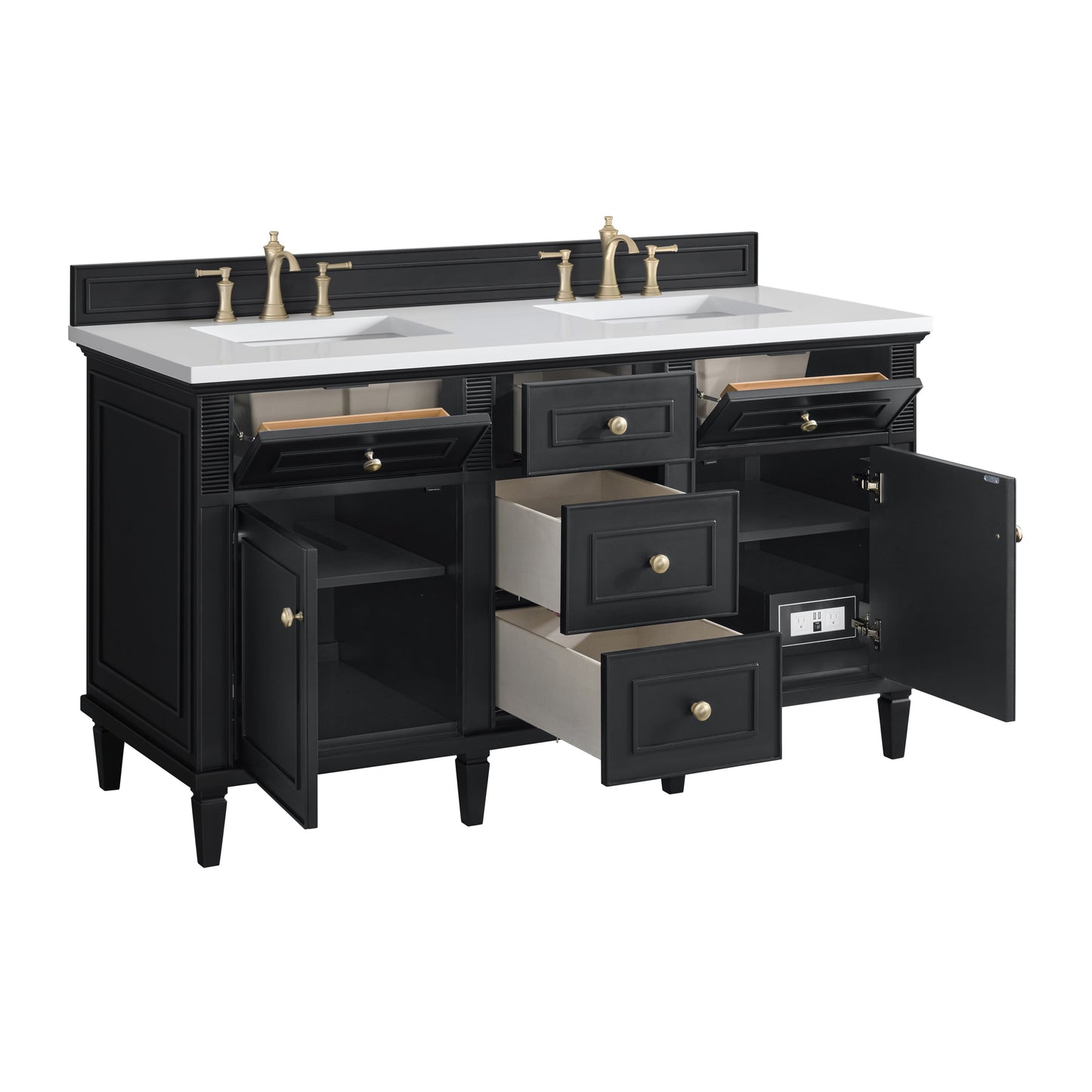 James Martin Vanities Lorelai 60" Black Onyx Double Vanity With 3 CM White Zeus Quartz Top