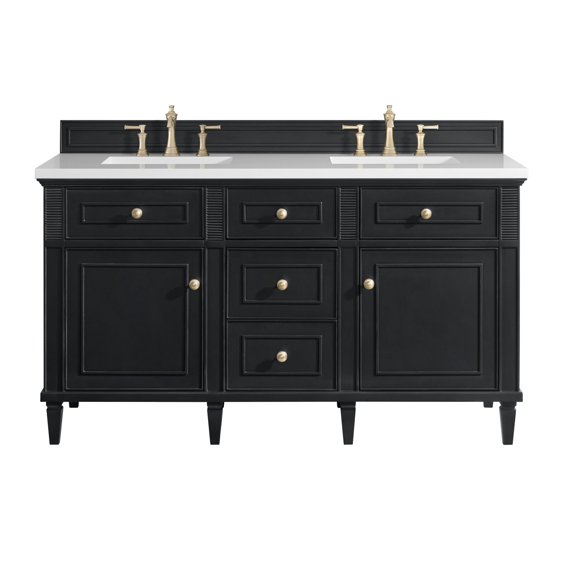 James Martin Vanities Lorelai 60" Black Onyx Double Vanity With 3 CM White Zeus Quartz Top