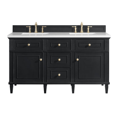 James Martin Vanities Lorelai 60" Black Onyx Double Vanity With 3 CM White Zeus Quartz Top