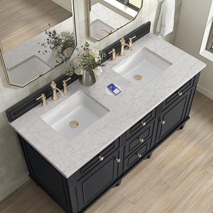 James Martin Vanities Lorelai 60" Black Onyx Double Vanity With 3 cm Eternal Jasmine Pearl Silestone Top and FreePower Wireless Charger