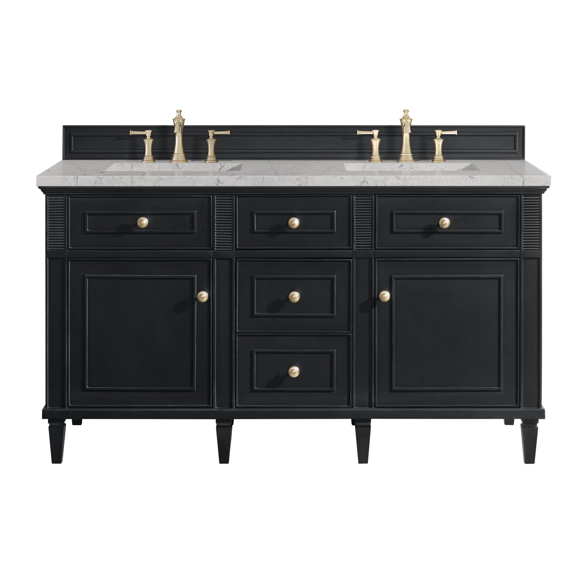 James Martin Vanities Lorelai 60" Black Onyx Double Vanity With 3 cm Eternal Jasmine Pearl Silestone Top and FreePower Wireless Charger