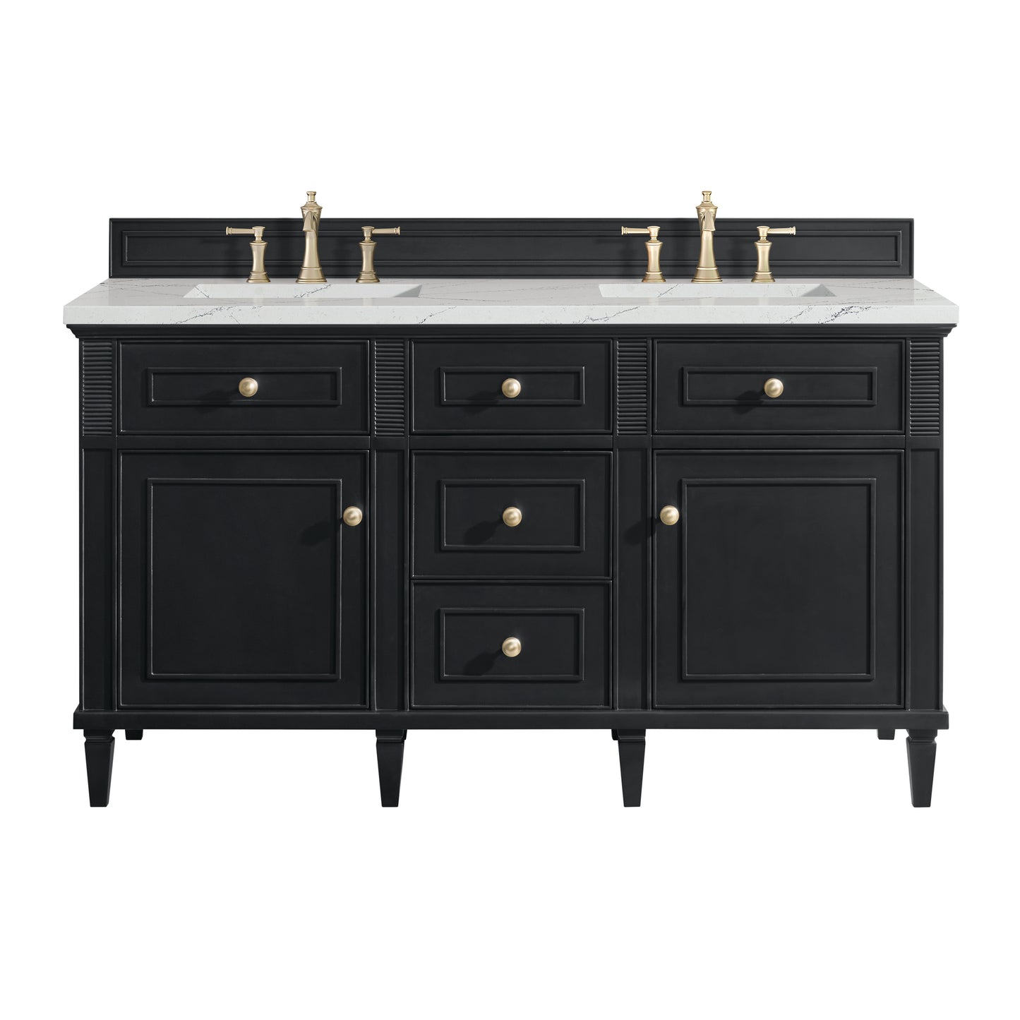 James Martin Vanities Lorelai 60" Black Onyx Double Vanity With 3 cm Ethereal Noctis Silestone Top and FreePower Wireless Charger