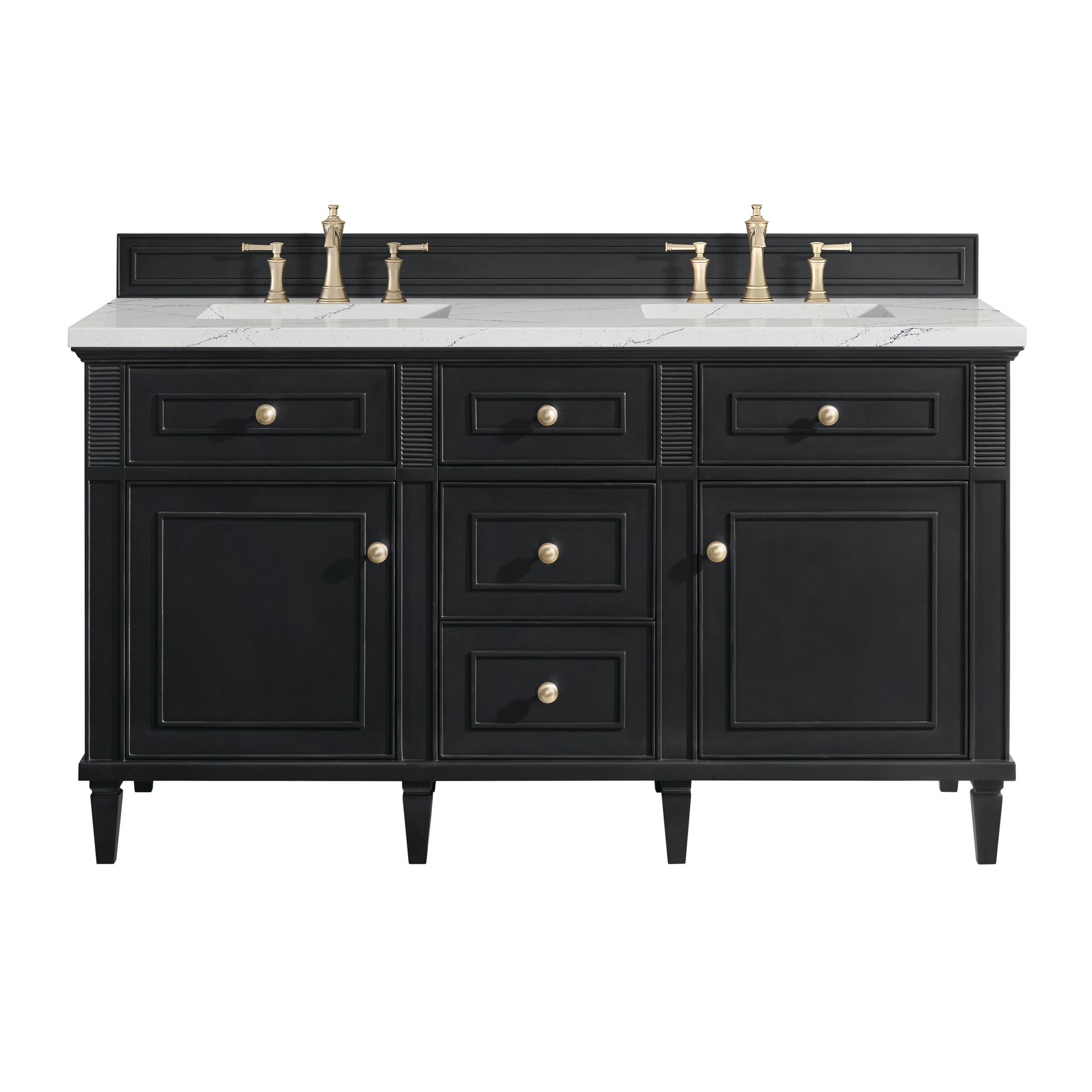 James Martin Vanities Lorelai 60" Black Onyx Double Vanity With 3 cm Ethereal Noctis Silestone Top and FreePower Wireless Charger
