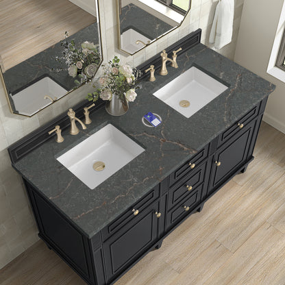 James Martin Vanities Lorelai 60" Black Onyx Double Vanity With 3 cm Parisien Bleu Silestone Top and FreePower Wireless Charger