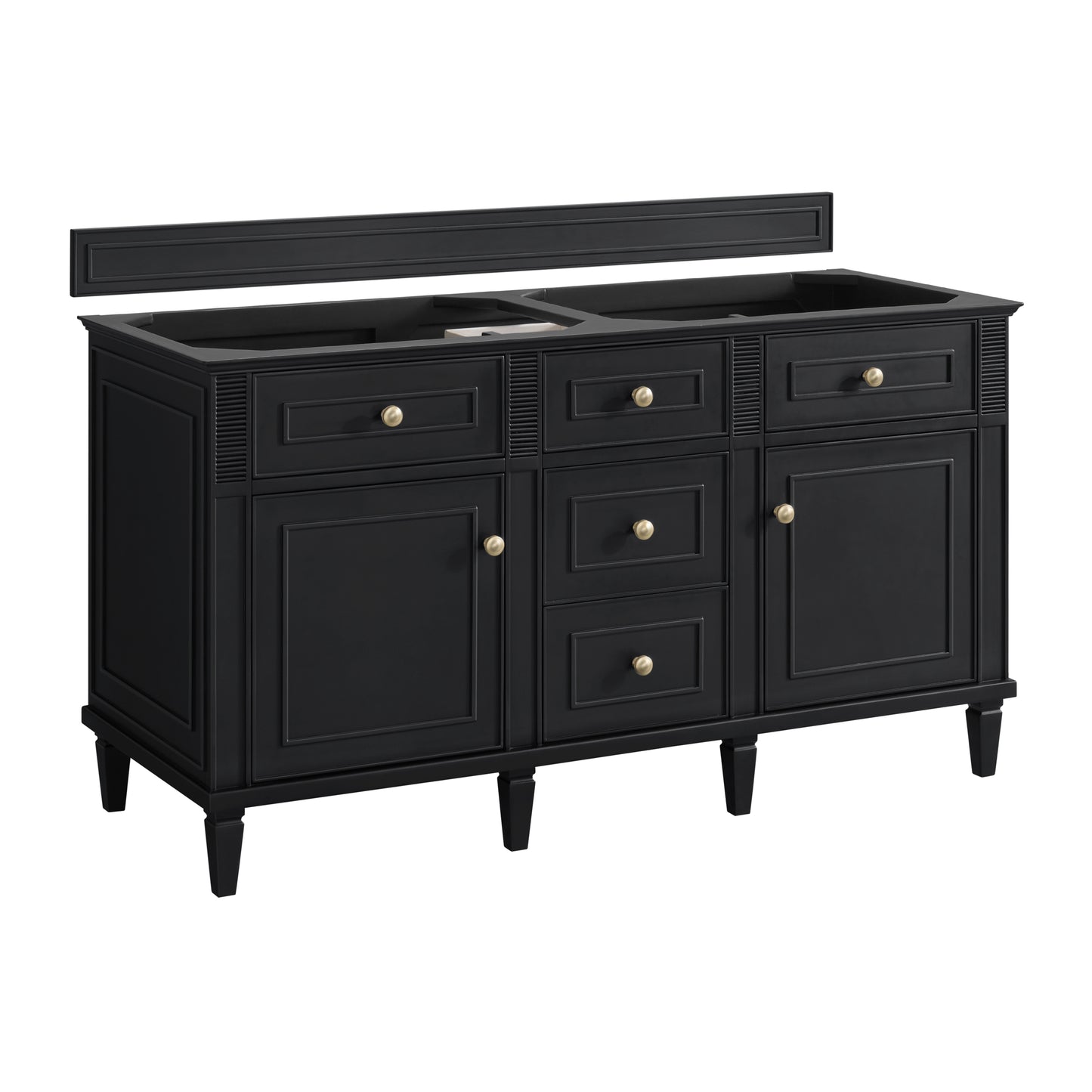 James Martin Vanities Lorelai 60" Black Onyx Double Vanity With 3 cm Parisien Bleu Silestone Top and FreePower Wireless Charger