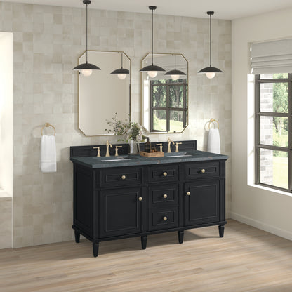 James Martin Vanities Lorelai 60" Black Onyx Double Vanity With 3 cm Parisien Bleu Silestone Top and FreePower Wireless Charger
