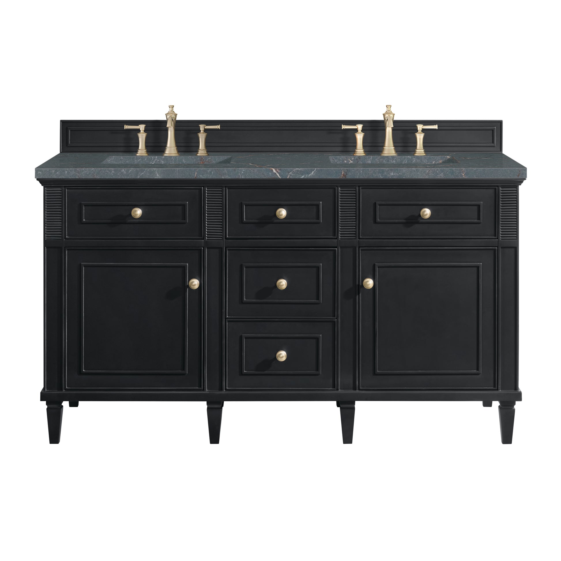 James Martin Vanities Lorelai 60" Black Onyx Double Vanity With 3 cm Parisien Bleu Silestone Top and FreePower Wireless Charger