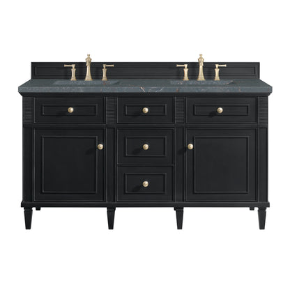 James Martin Vanities Lorelai 60" Black Onyx Double Vanity With 3 cm Parisien Bleu Silestone Top and FreePower Wireless Charger