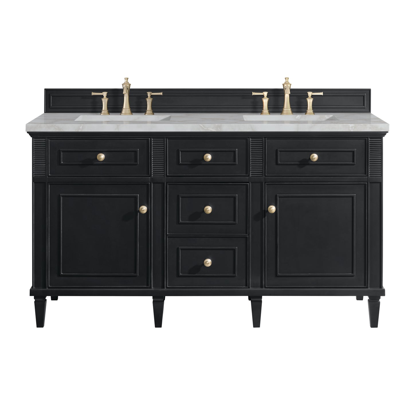James Martin Vanities Lorelai 60" Black Onyx Double Vanity With 3 cm Victorian Silver Silestone Top and FreePower Wireless Charger