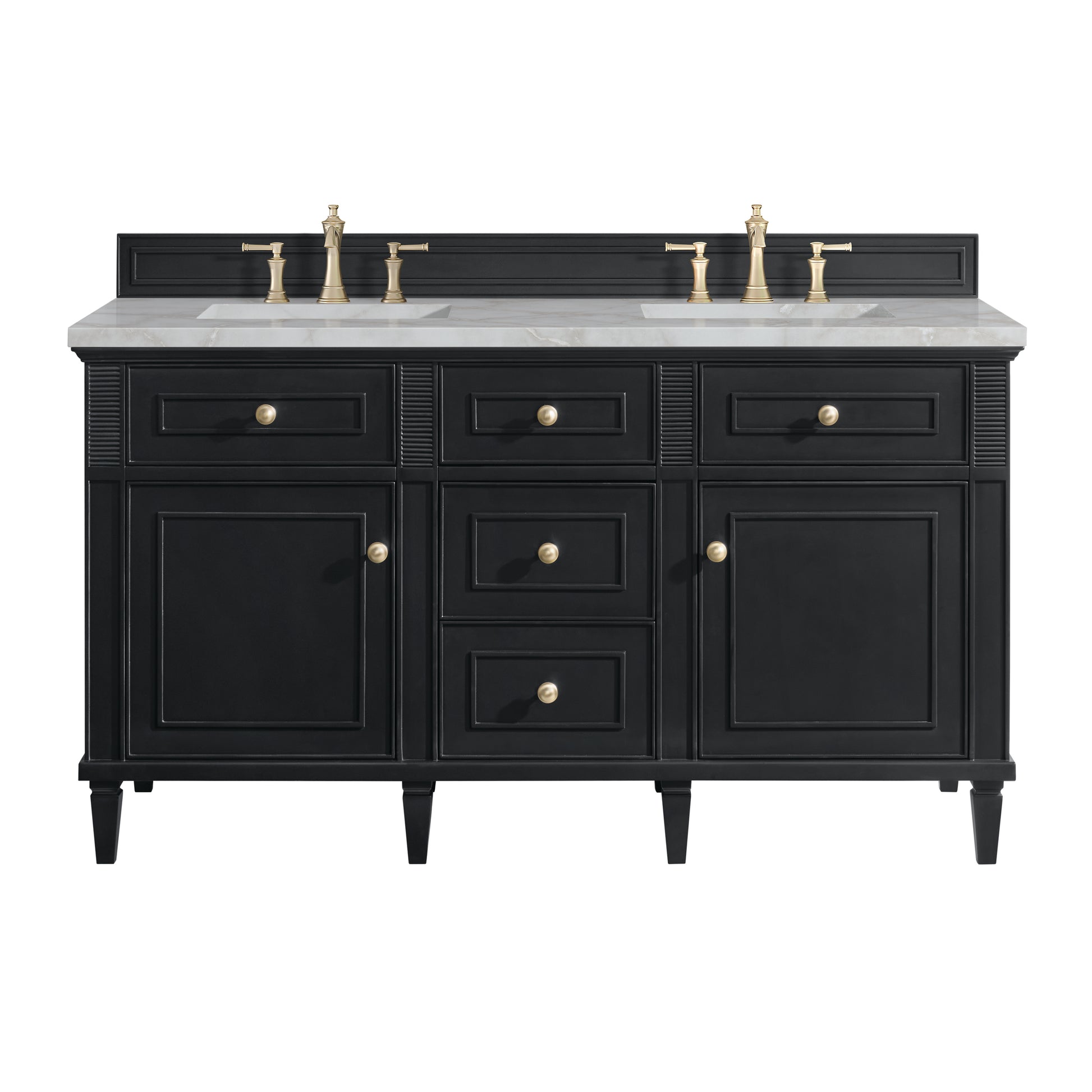 James Martin Vanities Lorelai 60" Black Onyx Double Vanity With 3 cm Victorian Silver Silestone Top and FreePower Wireless Charger