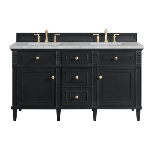 James Martin Vanities Lorelai 60" Black Onyx Double Vanity With 3 cm Victorian Silver Silestone Top and FreePower Wireless Charger