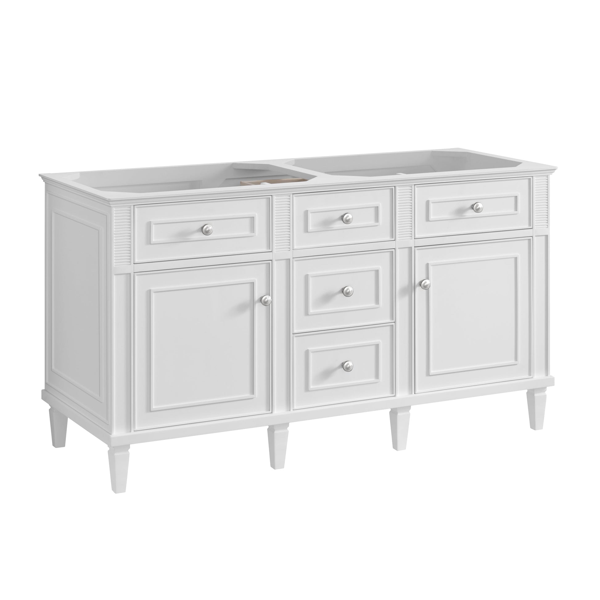 James Martin Vanities Lorelai 60" Bright White Double Vanity With 3 CM Arctic Fall Solid Surface Top