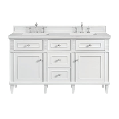 James Martin Vanities Lorelai 60" Bright White Double Vanity With 3 CM Arctic Fall Solid Surface Top