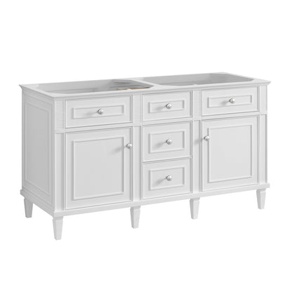 James Martin Vanities Lorelai 60" Bright White Double Vanity With 3 CM Carrara White Marble Top