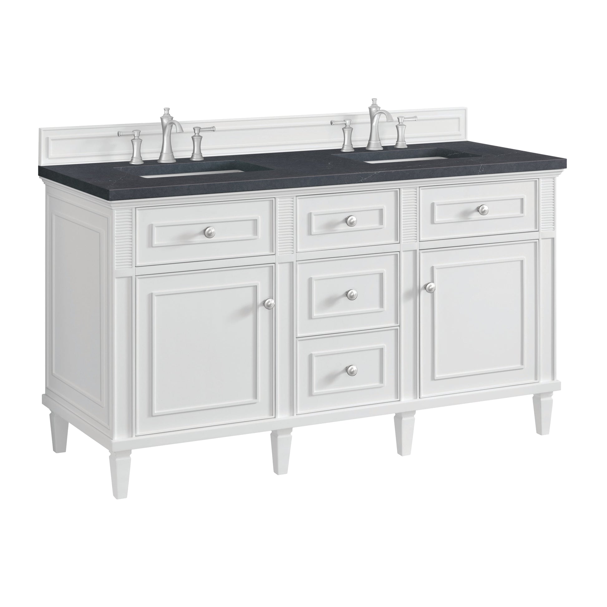 James Martin Vanities Lorelai 60" Bright White Double Vanity With 3 CM Charcoal Soapstone Quartz Top